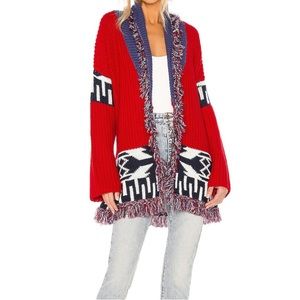 Wrap cardigan with fringe and belt